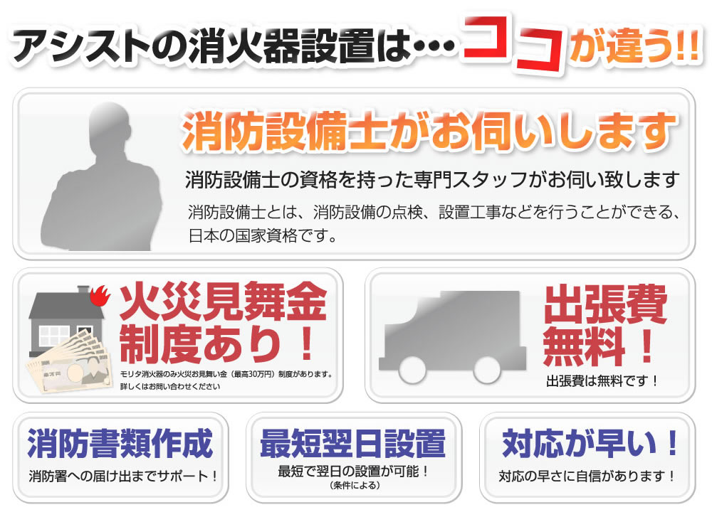 アシストの消火器設置はココが違う！